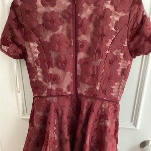 Worn once to a wedding beautiful maroon lace overlay dress